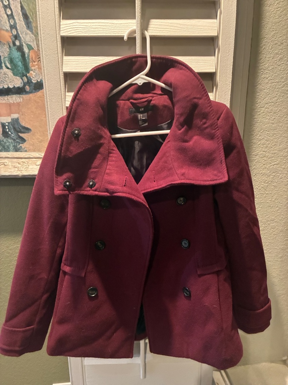 H&M Wine Red Double-Breasted Pea Coat - Picture 2 of 6